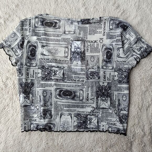 Topshop Y2K Crop Top Women's 6 Square Neck Tarot Wicca Witchy Mesh NWT - Picture 2 of 6
